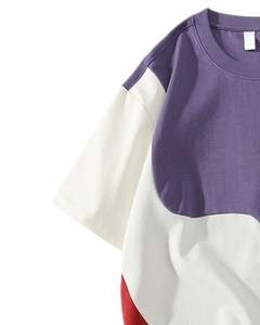 T-shirt surdimensionné personnalisé pour homme, couleurs contrastées, violet, vert, rouge, streetwear décontracté, coton, manches courtes, coupe ample, tendance estivale - Product Image 3