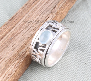 Aquamarine <b>Copper</b> Turquoise Sterling Silver Geometric Vintage Engagement Worry Ring for Unisex Wedding Anniversary & Party - Product Image 6