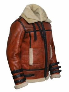 Vente en gros de vestes d'hiver pour hommes, manteau en cuir de haute qualité avec doublure en fourrure de mouton, bretelles, type de fourrure grande taille - Product Image 5