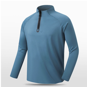 Camiseta ajustada de manga larga para correr para hombre, camiseta de entrenamiento de secado rápido con cremallera y tejido de punto ligero, servicio OEM - Product Image 1
