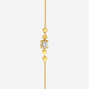 92.5 <b>Silver</b> <b>Charm</b> <b>Bracelet</b> 191402 Heart Key Shape Rhodium Gold Plating Featuring Diamond Zircon Religious Ethnic Style for Gifts - Product Image 4