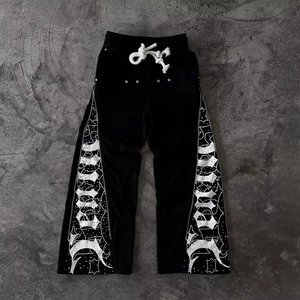 Pantalon de survêtement évasé à rivets lavés personnalisés Pantalon de survêtement à fermeture éclair avec strass Pantalon pour homme Baggy Pantalon de survêtement en éponge française - Product Image 4