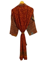 Hadiah untuk Kimono tambal sulam sutera dia penutup Bikini pakaian malam jubah panjang buatan tangan India Vintage daur ulang sutra Kimono,