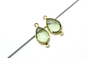 Composants de bijoux en améthyste verte vintage, coupe poire, pierres précieuses, connecteurs de sertissage, pendentif plaqué or, breloques pour boucles d'oreilles - Product Image 4