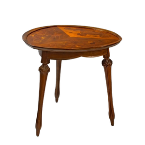 Round Solid <b>Wood</b> Coffee <b>Table</b> with Flamed Grain Carved Legs Vintage Accent <b>Side</b> <b>Table</b> for Living Room - Product Image 3