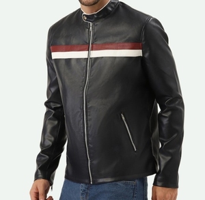 Chaqueta de motorista con cremallera de anilina de piel de oveja auténtica estilo callejero para hombre con forro de viscosa acolchado bolsillos de color lavanda - Product Image 1