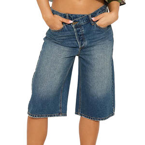 Logo personnalisé OEM Short en jean taille haute croisée pour femmes, coupe ample, respirant, lavé, été, décontracté, bermuda - Product Image 1