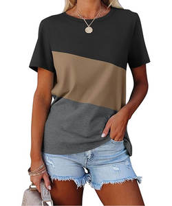 T-shirts d'été décontractés écologiques et anti-boulochage pour femmes à manches courtes Color Block Fashion Tops - Product Image 1