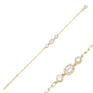 <b>Charm</b> Bracelet Square Geometric Design Zircon Baguette Stone Turkish Handmade Wholesale 925 Sterling Silver Jewelry - Product Image 1