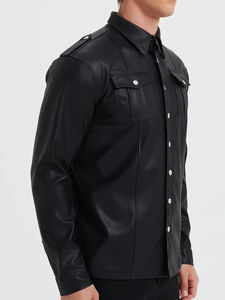 Camisa Casual de Hombre 100% Cuero, Personalizada, de Alta Calidad, Transpirable, Resistente al Viento, Ecológica, Tejida, Lisa, Corte Regular, Manga Larga - Product Image 6