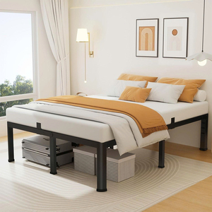 Cadre de lit moderne en métal noir sans bruit de 3500lbs, pieds d'angle durables pour le salon, l'hôtel, aucun ressort de boîte requis - Product Image 1