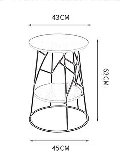 Two Tier Round <b>Side</b> <b>Table</b> <b>with</b> Stone Top, Sofa End <b>Table</b> <b>with</b> <b>Storage</b> Shelf, Metal Frame - Product Image 3