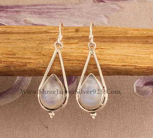 เรนโบว์มูนสโตนลูกแพร์หินแข็ง925เงินสเตอร์ลิงแฮนด์เมดต่างหูเงิน Boho สำหรับวันครบรอบแต่งงาน - Product Image 1