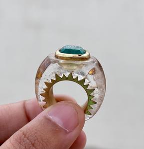 Piedra preciosa de cristal de cuarzo natural Anillo de Plata de Ley 925 con piedra preciosa de cristal Esmeralda en el anillo tallado a mano central - Product Image 3