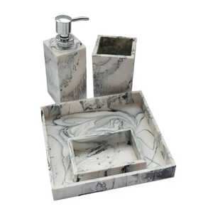 Ensemble de salle de bain moderne rond en résine MN EXPORTS, 5 pièces, distributeur de savon, gobelet, plateau, facile à nettoyer, imperméable, écologique - Product Image 4