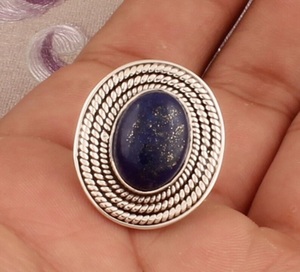 แหวนเงิน Lapis Lazuli ธรรมชาติ925เงินสเตอลิงเงินรูปไข่แหวนดีไซน์เนอร์ทำมือของขวัญหมั้น - Product Image 3