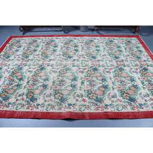 Alfombra Turca Vintage de 6.4x9.6 pies (196x292 cm), Alfombra de Lana con Parches Rojos - Product Image 3