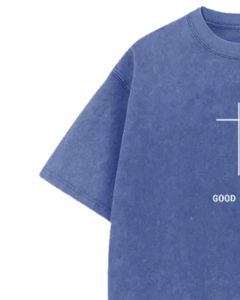 T-shirt en coton lavé surdimensionné personnalisé par le fabricant, bleu vintage, délavage acide, streetwear lourd, tee-shirt vierge à impression graphique pour hommes - Product Image 3