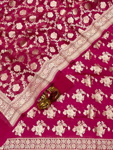 Traje de Seda Georgette Banarasi de Primera Calidad, Nuevo, Tejido a Mano, Vestido Tradicional Indio para Mujer, Elegante, Estilo para Fiestas - Product Image 6