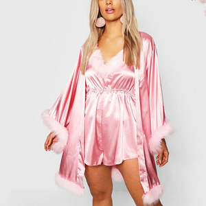 Robe Kimono Courte à Manches Volumineuses, Lingerie en Dentelle Transparente à Plumes, Robe Longue de Nuit en Satin <span class=keywords><strong>Transparent</strong></span> avec Plumes, Sexy et Respirante - Product Image 1