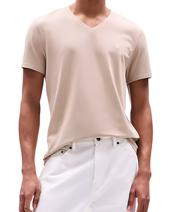 Vente en gros 100% coton col en V surdimensionné Gym Crew T-Shirt pour hommes haute qualité impression numérique personnalisée tricoté blanc imprimé Logo - Product Image 1