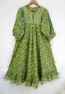 Latest Artical 2024 Design Cotton Hand <b>Block</b> Print Casual Mhendi <b>Colour</b> V Neck Women Wear Dress 3/4 Sleeve at Sale - Product Image 5