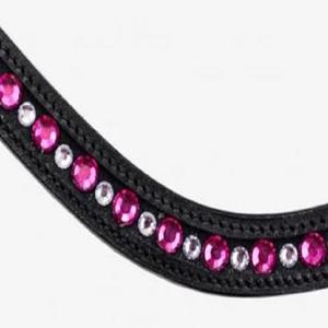 Nouveauté, accessoires pour chevaux, produit de course, bandeau en cuir véritable noir avec 1 rangée de cristaux transparents et violets décoratifs - Product Image 2