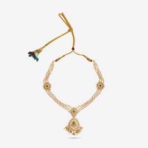 Collier vintage en argent plaqué or 186481, style ethnique, motif floral, pierres principales en diamant et perle, pour mariage ou cadeau - Product Image 4