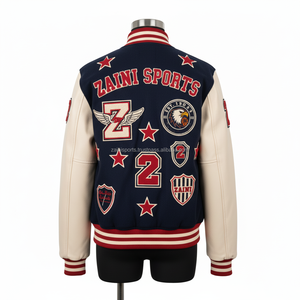 Chaqueta universitaria para mujer, tejido de mezcla de lana gruesa, Mangas de cuero, Blanco marino, logotipo bordado personalizado, chaqueta universitaria para mujer - Product Image 2