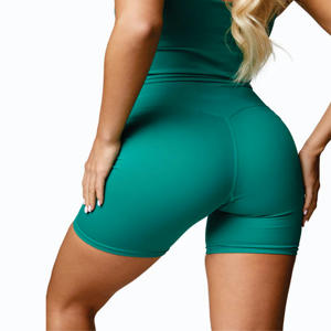 Squat proof & Wickable 78% Nylon 22% Elasthanne Booty Cut High Rise Fit Women's Sports 5 Inch Ultramarine Green Cycling Shorts - Product Image 2