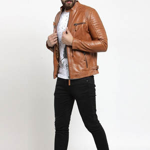 Veste en cuir grande taille pour hommes, vêtements d'hiver, Veste en cuir de motard à prix réduit, Veste en cuir à la mode coupe ajustée - Product Image 4