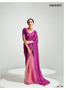 Colección Saree basada en tejidos de diseñador con blusas hechas a mano en contraste Ropa de fiesta India pakistaní Tarifas al por mayor - Product Image 3