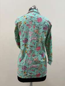 Floral Handblock Imprimé Coton Long Kurti Top Bouton Chemise Décontractée pour Printemps Été Automne Hiver Saison Dentelle Décoration ODM - Product Image 2