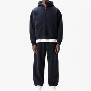 Chándal para hombre Logotipo personalizado Heavyweight 450GSM Cotton Fleece Blank Sweatsuits Zip up Oversized Baggy Sweatpants and Hoodie Set - Product Image 1