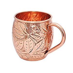 Taza de cobre puro con diseño de hoja en relieve, tazón de Metal puro con mango - Product Image 1