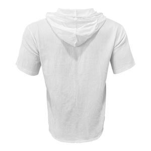 2025 hommes été à capuche décontracté couleur unie bouton à manches courtes sweats à capuche hauts plaine teint respirant écologique polaire pour la plage - Product Image 2