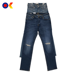 Pantalon en denim délavé 100% coton élasthanne pour homme coupe droite jean long bouton décoration fête style été automne porter - Product Image 4
