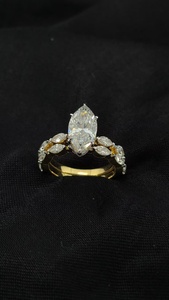 Joyería 10K 14K Real Gold Marquise Cut Lab Grown Diamond Compromiso Anillo de bodas Set para mujeres - Product Image 2