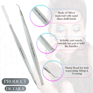 Outil professionnel personnalisé de levage des cils en acier inoxydable, léger, double face, poignée antidérapante, pointe pointue à 45 degrés avec coupe - Product Image 3