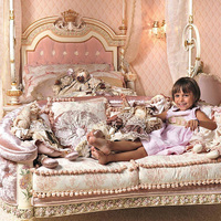 Lit de princesse pour fille de style français, lit simple en bois massif avec couronne peinte à la main, lit de style français de luxe, meubles de chambre à coucher