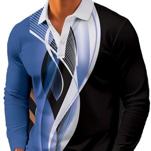 เสื้อกอล์ฟแขนสั้นพิมพ์ลายเส้นเรขาคณิตสำหรับผู้ชาย เนื้อผ้าเจอร์ซีย์ระบายอากาศ ลายทางลำลอง สวมใส่ได้ทุกวัน แห้งเร็ว - Product Image 1