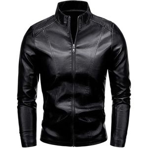 New 2025 Professional Quality Customized High Street Stand Collar Autumn <b>Winter</b> Men's Casual Zipper Leather Jacket - Product Image 1
