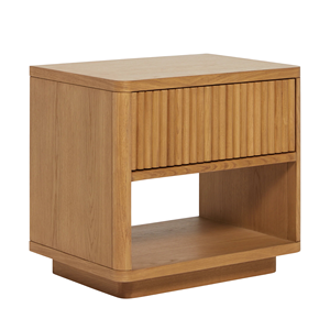 Table de chevet moderne en bois massif avec tiroir cannelé et étagère ouverte pour chambre à coucher, hôtel, appartement - Product Image 2