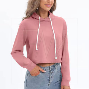 2024 Logo personnalisé femme sweats à capuche courts femmes 100% coton fait Top vente grande taille haut court sweats à capuche - Product Image 3