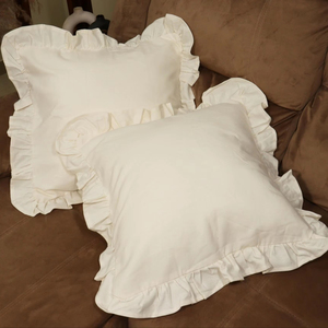 Solid Ivory Ruffled Cotton Cushion <b>Covers</b> Modern Farmhouse Boho-Style Throw <b>Pillow</b> Elegant for <b>Sofa</b> Living Room Woven Technique - Product Image 1