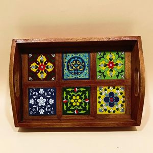 Bandeja de Madera Hecha a Mano con Nudos Rosas MDF Impresión Digital Plato Ecológico para Uso Decorativo - Product Image 3