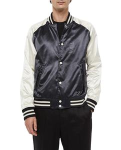 Vente en gros de haute qualité 100% Satin hiver Bomber Varsity Jacket pour hommes nom de l'équipe personnalisé, y compris grande taille Option col montant - Product Image 1