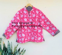 Veste d'hiver bohème réversible matelassée à imprimé floral indien pour femme, col montant, en pur coton brut, fermeture à bouton unique