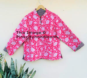 Veste matelassée à imprimé indien réversible, manteaux bohèmes pour femmes, vestes en pur coton avec fermeture à boutons - Product Image 4