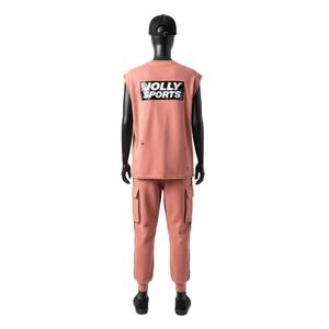 Ensemble 2 pièces sans manches pour femme en coton et polyester épais, tissu durable, pantalon utilitaire rose, logo personnalisé, ensembles pour femmes - Product Image 2